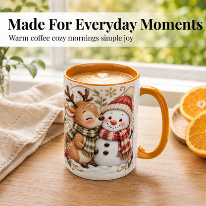 #pl[15oz|Orange] Reindeer Snowman Coffee Mug, Cozy Winter Mug, Ceramic Cup