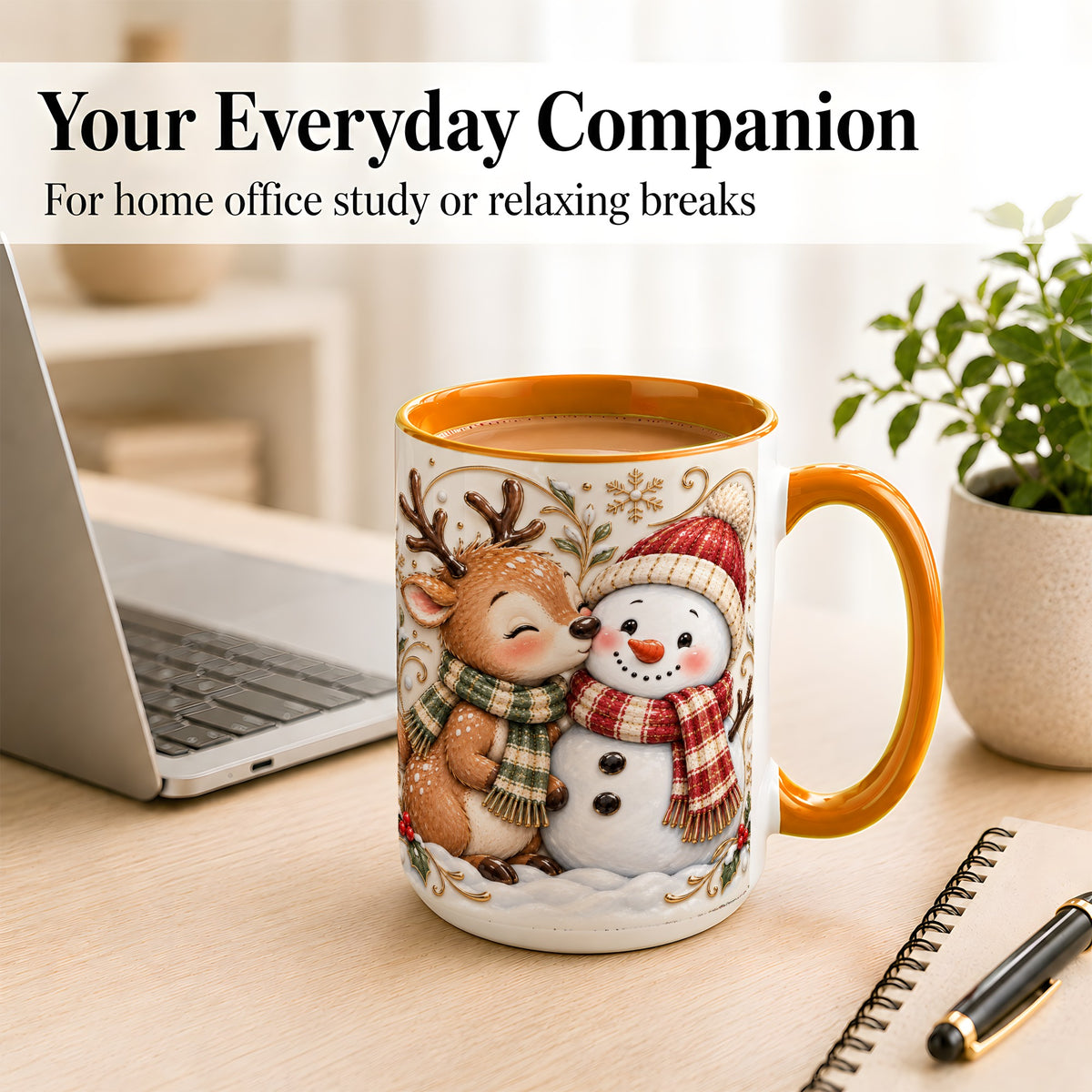 #pl[15oz|Orange] Reindeer Snowman Coffee Mug, Cozy Winter Mug, Ceramic Cup