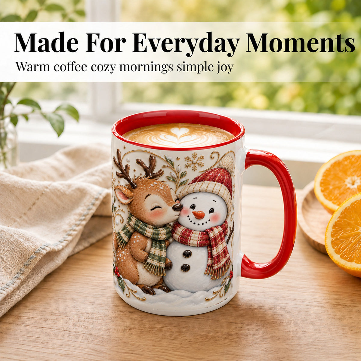 #pl[15oz|Red] Reindeer Snowman Coffee Mug, Cozy Winter Mug, Ceramic Cup