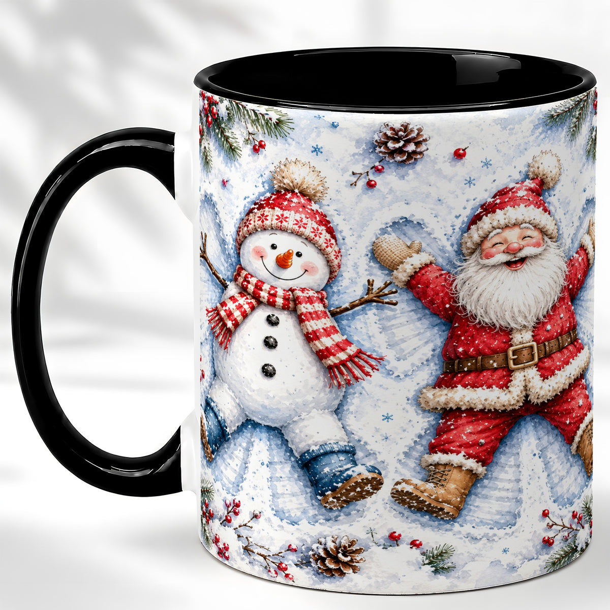 #pl[11oz|Black] Santa Snowman Coffee Mug, Snow Angel Mug, Ceramic Cup