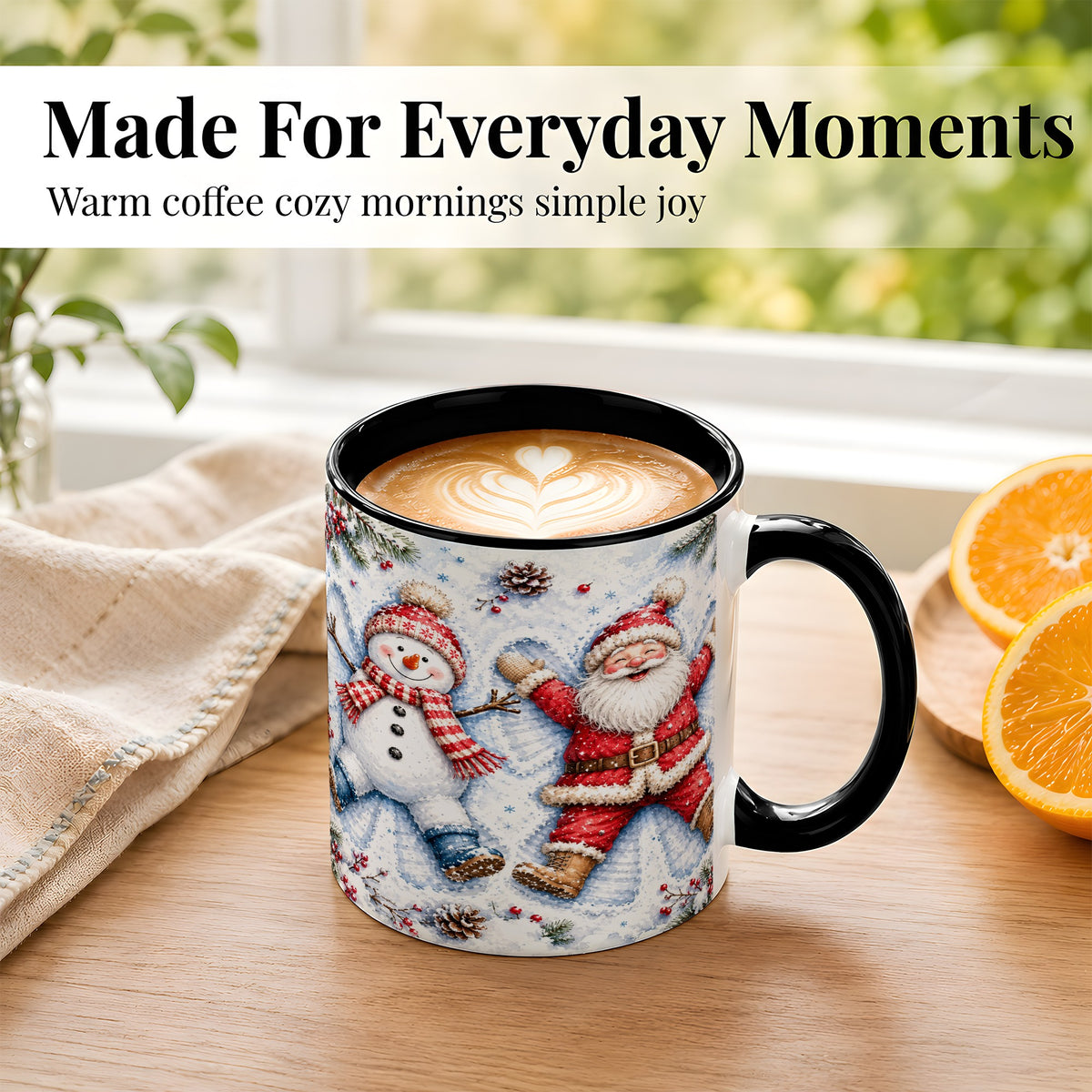 #pl[11oz|Black] Santa Snowman Coffee Mug, Snow Angel Mug, Ceramic Cup