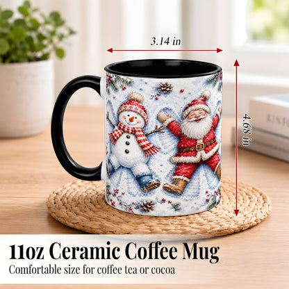 #pl[11oz|Black] Santa Snowman Coffee Mug, Snow Angel Mug, Ceramic Cup