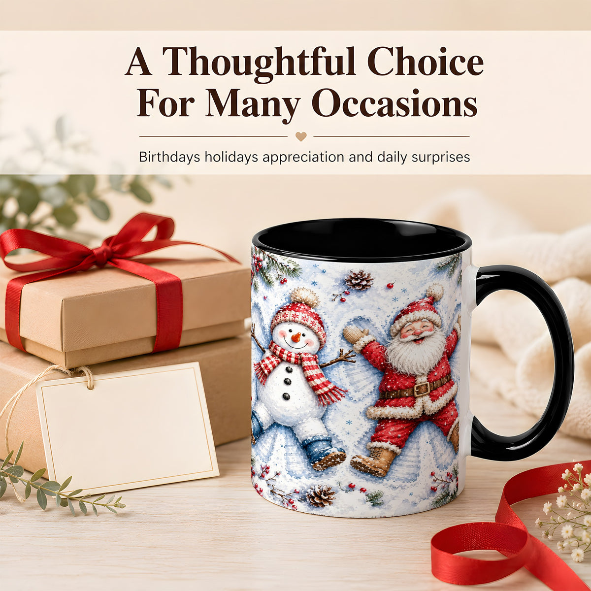 #pl[11oz|Black] Santa Snowman Coffee Mug, Snow Angel Mug, Ceramic Cup