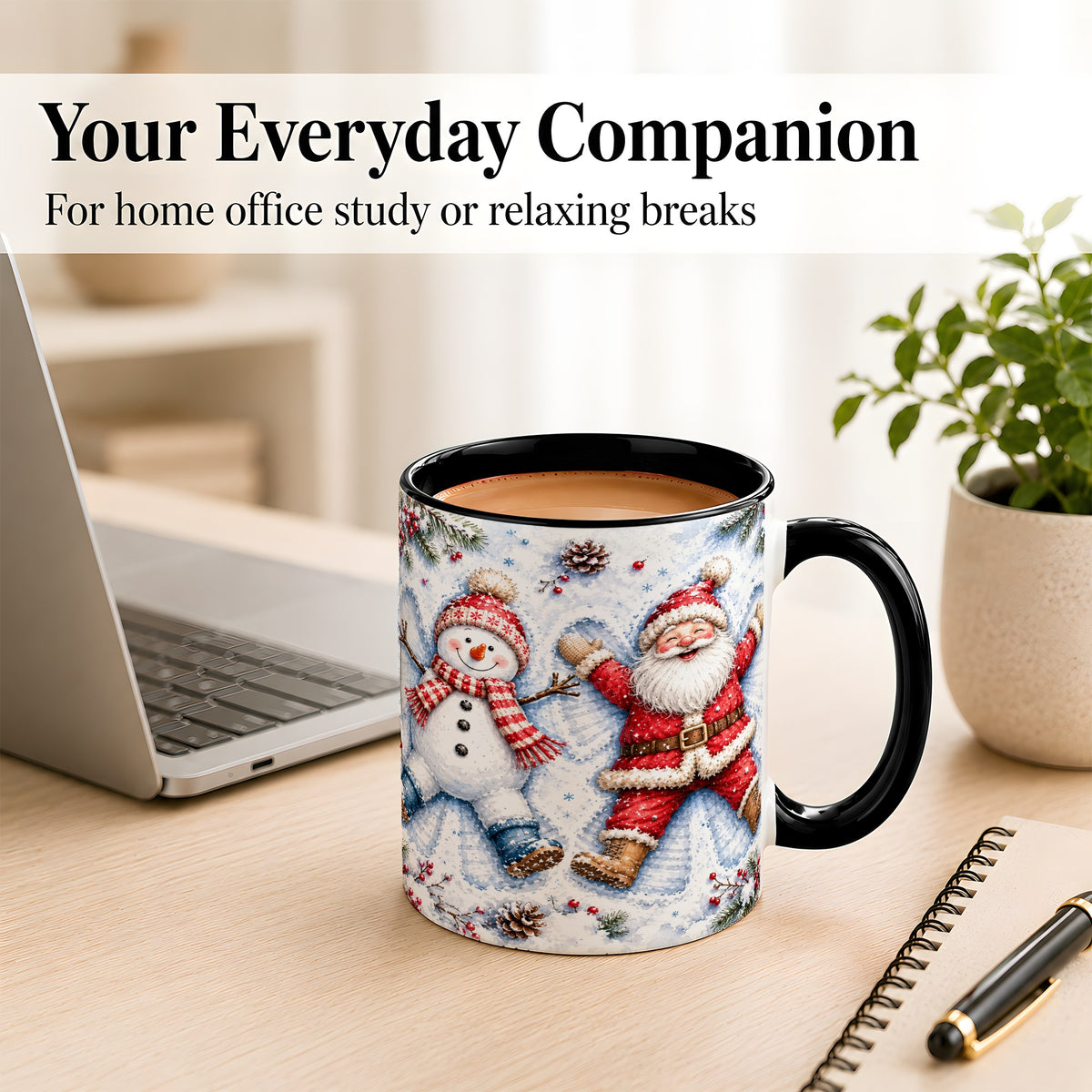 #pl[11oz|Black] Santa Snowman Coffee Mug, Snow Angel Mug, Ceramic Cup