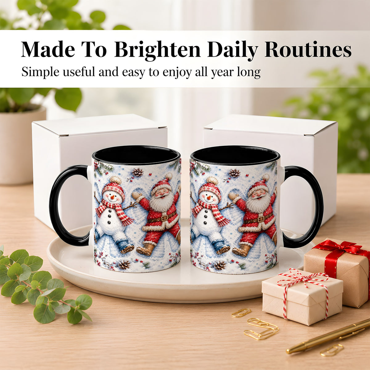 #pl[11oz|Black] Santa Snowman Coffee Mug, Snow Angel Mug, Ceramic Cup