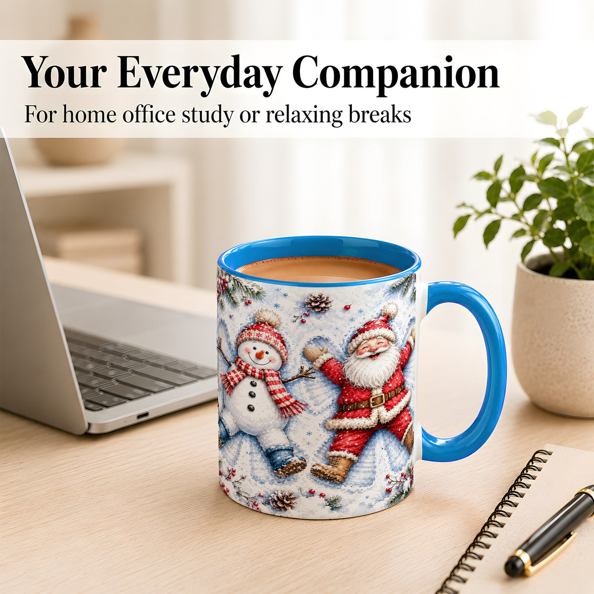 #pl[11oz|Blue] Santa Snowman Coffee Mug, Snow Angel Mug, Ceramic Cup