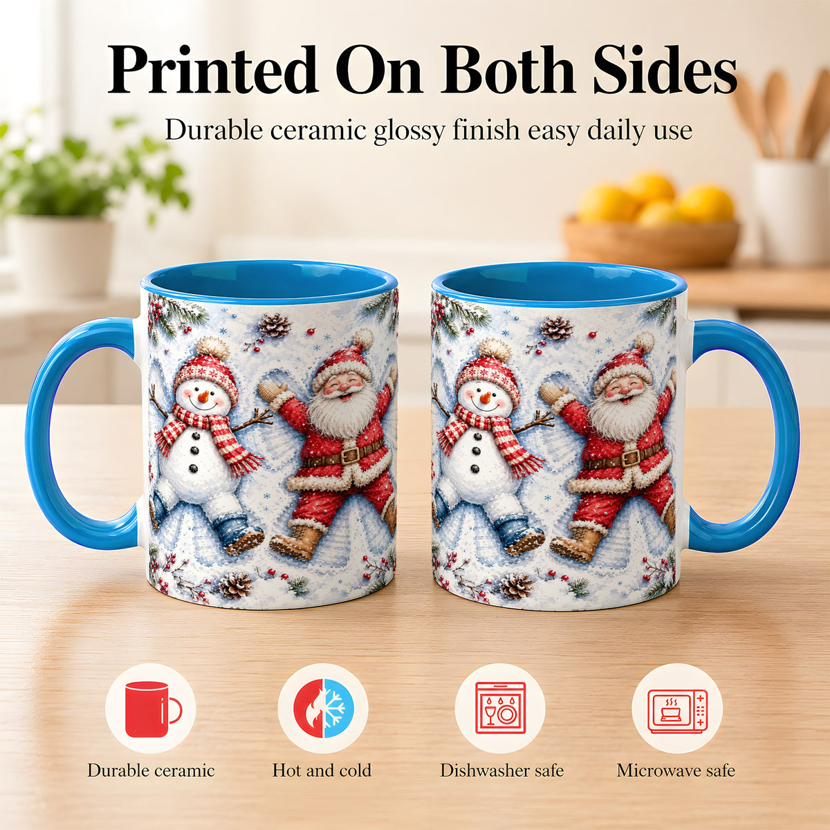 #pl[11oz|Blue] Santa Snowman Coffee Mug, Snow Angel Mug, Ceramic Cup