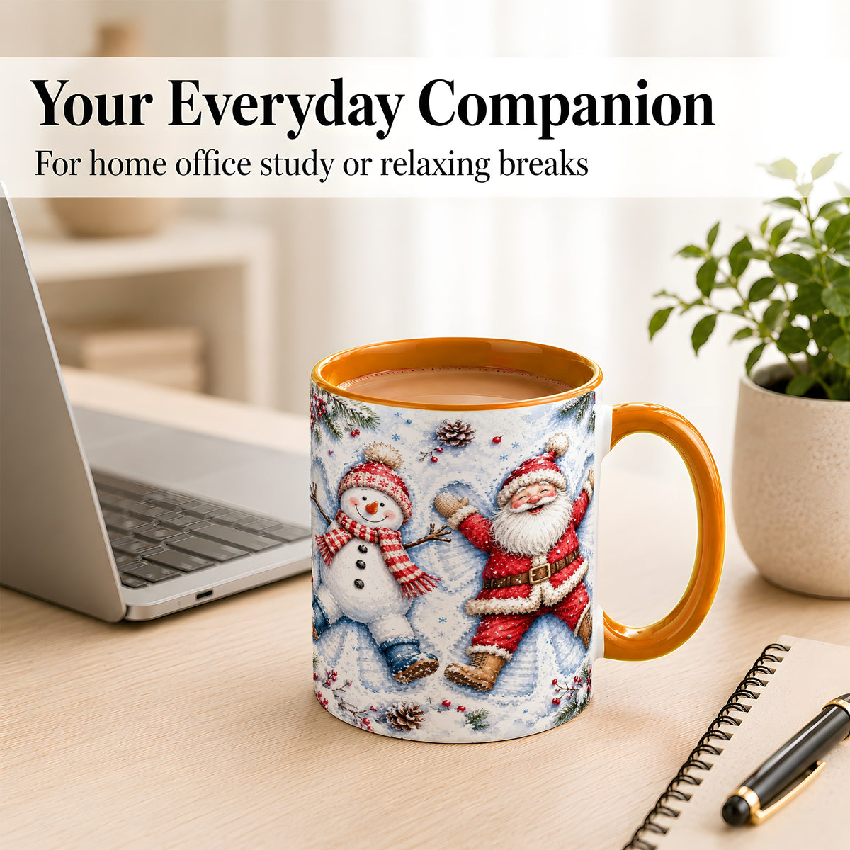#pl[11oz|Orange] Santa Snowman Coffee Mug, Snow Angel Mug, Ceramic Cup