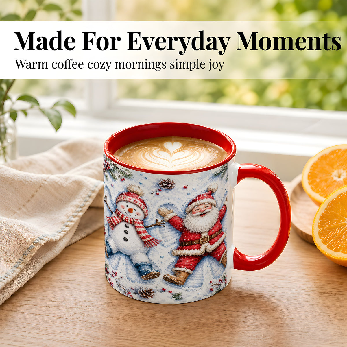 #pl[11oz|Red] Santa Snowman Coffee Mug, Snow Angel Mug, Ceramic Cup