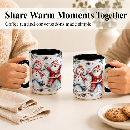 #pl[15oz|Black] Santa Snowman Coffee Mug, Snow Angel Mug, Ceramic Cup