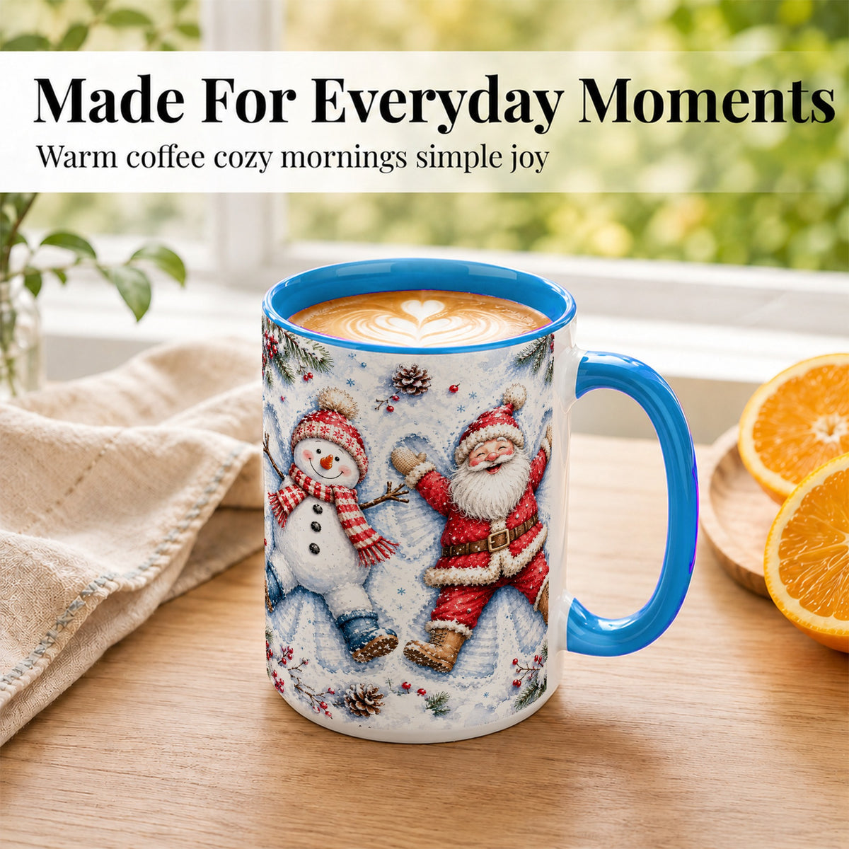 #pl[15oz|Blue] Santa Snowman Coffee Mug, Snow Angel Mug, Ceramic Cup