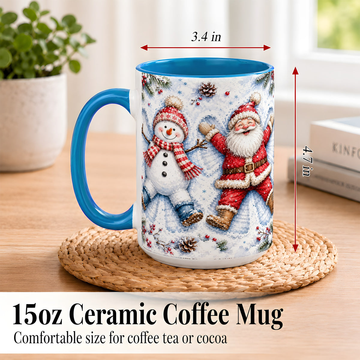 #pl[15oz|Blue] Santa Snowman Coffee Mug, Snow Angel Mug, Ceramic Cup