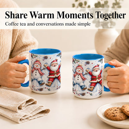 #pl[15oz|Blue] Santa Snowman Coffee Mug, Snow Angel Mug, Ceramic Cup