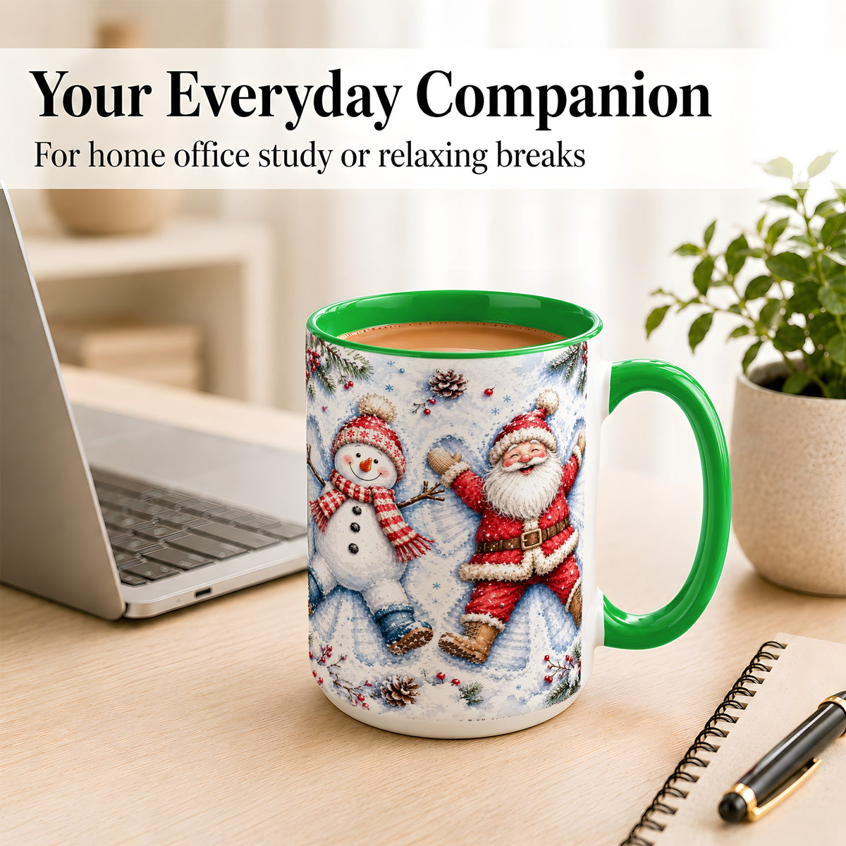 #pl[15oz|Green] Santa Snowman Coffee Mug, Snow Angel Mug, Ceramic Cup