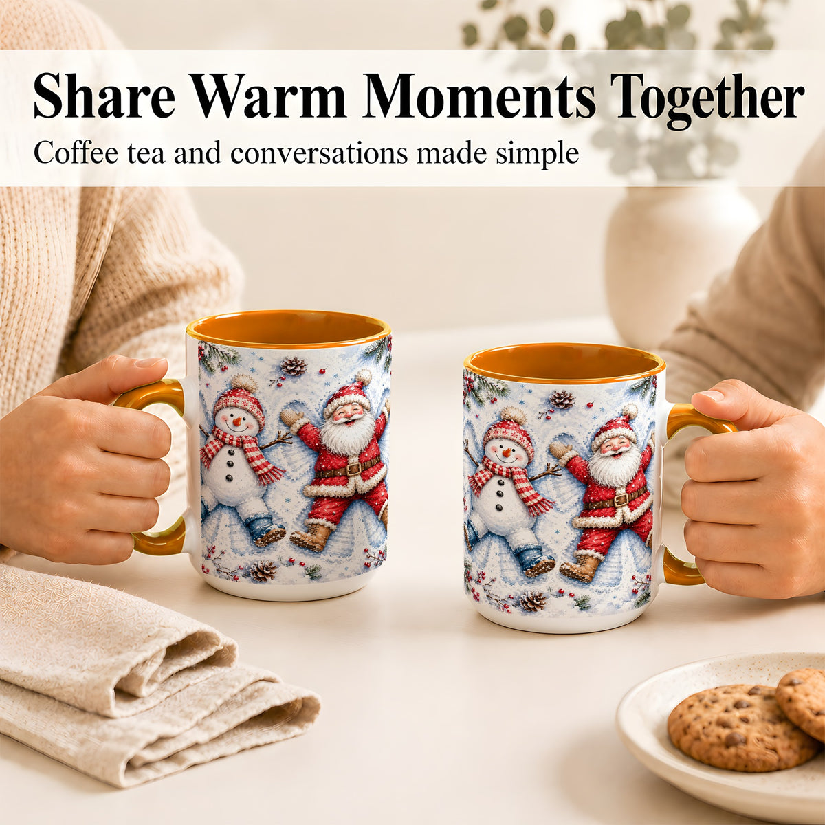 #pl[15oz|Orange] Santa Snowman Coffee Mug, Snow Angel Mug, Ceramic Cup