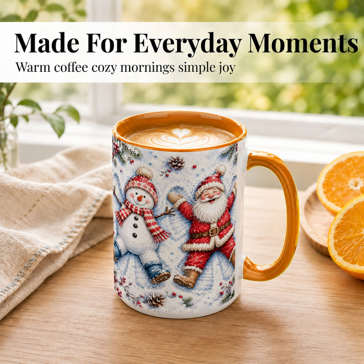 #pl[15oz|Orange] Santa Snowman Coffee Mug, Snow Angel Mug, Ceramic Cup