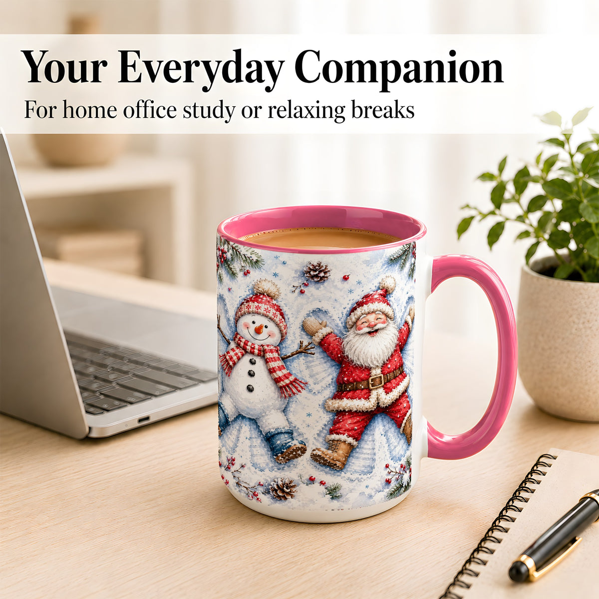 #pl[15oz|Pink] Santa Snowman Coffee Mug, Snow Angel Mug, Ceramic Cup