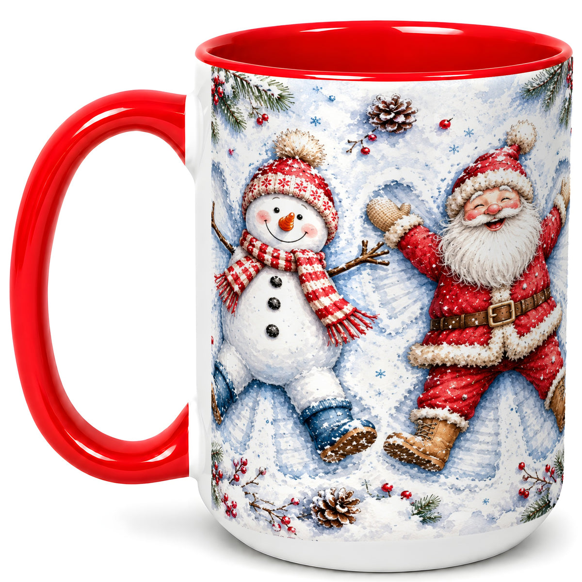 #pl[15oz|Red] Santa Snowman Coffee Mug, Snow Angel Mug, Ceramic Cup
