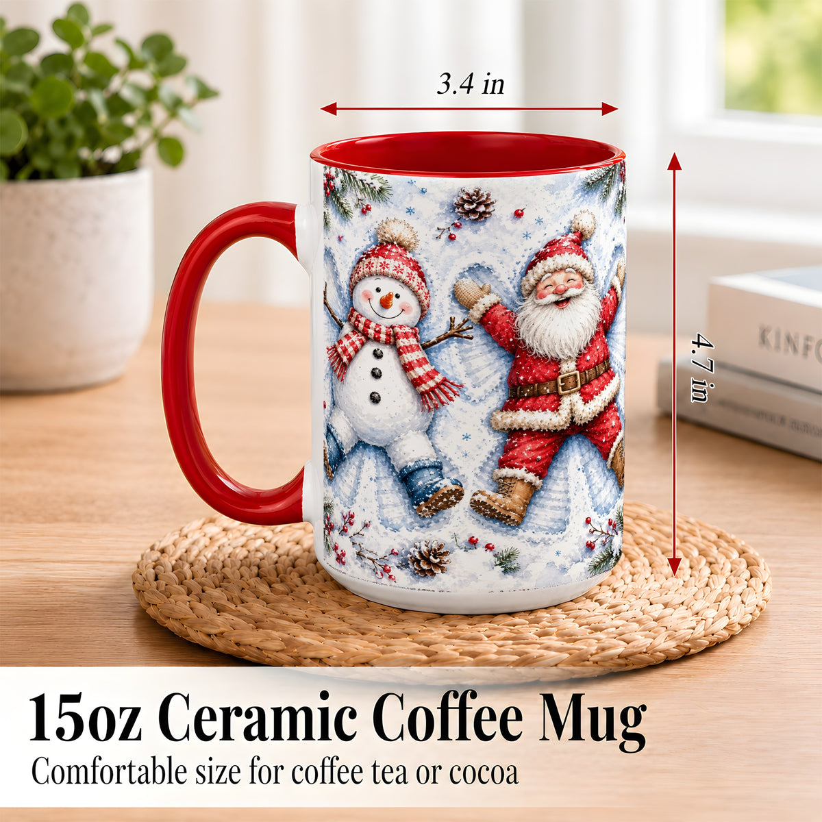 #pl[15oz|Red] Santa Snowman Coffee Mug, Snow Angel Mug, Ceramic Cup