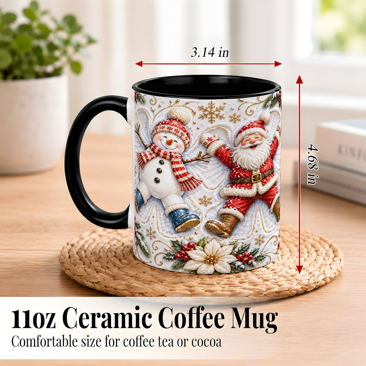#pl[11oz|Black] Santa Snowman Coffee Mug, Snow Angel Mug, Ceramic Cup
