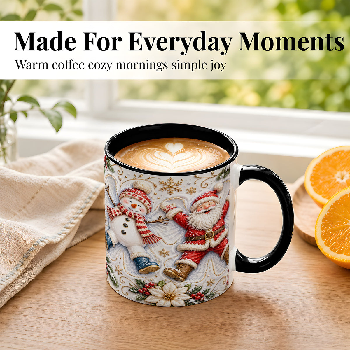 #pl[11oz|Black] Santa Snowman Coffee Mug, Snow Angel Mug, Ceramic Cup