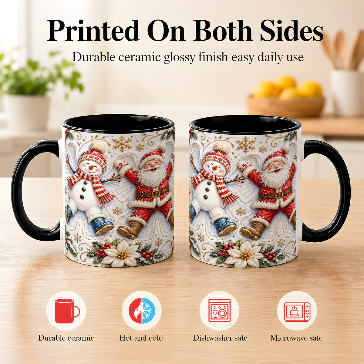 #pl[11oz|Black] Santa Snowman Coffee Mug, Snow Angel Mug, Ceramic Cup