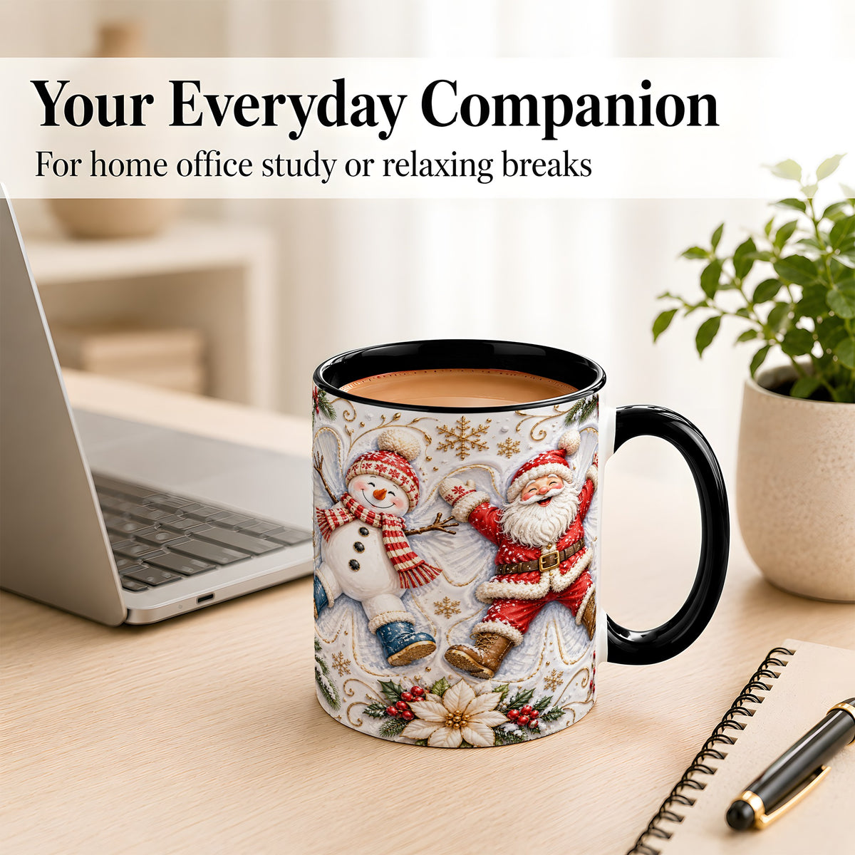 #pl[11oz|Black] Santa Snowman Coffee Mug, Snow Angel Mug, Ceramic Cup
