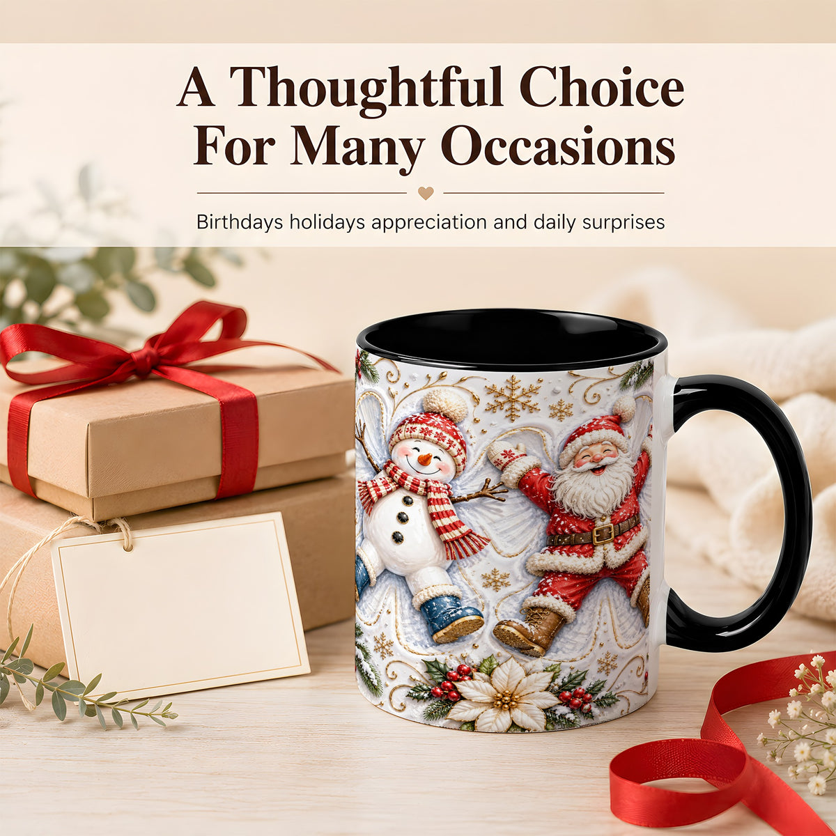 #pl[11oz|Black] Santa Snowman Coffee Mug, Snow Angel Mug, Ceramic Cup