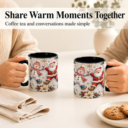 #pl[11oz|Black] Santa Snowman Coffee Mug, Snow Angel Mug, Ceramic Cup