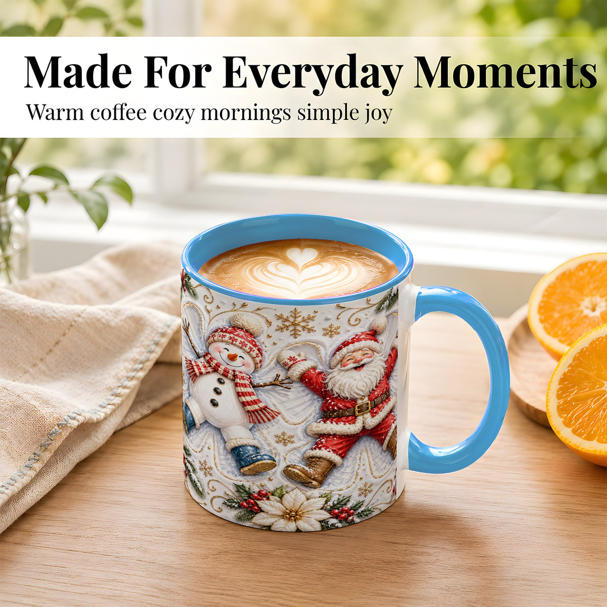 #pl[11oz|Blue] Santa Snowman Coffee Mug, Snow Angel Mug, Ceramic Cup