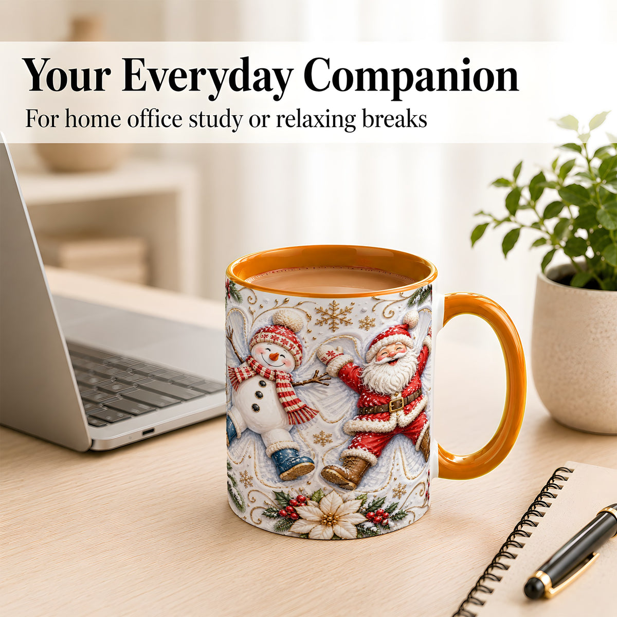#pl[11oz|Orange] Santa Snowman Coffee Mug, Snow Angel Mug, Ceramic Cup