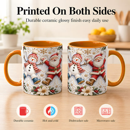 #pl[11oz|Orange] Santa Snowman Coffee Mug, Snow Angel Mug, Ceramic Cup