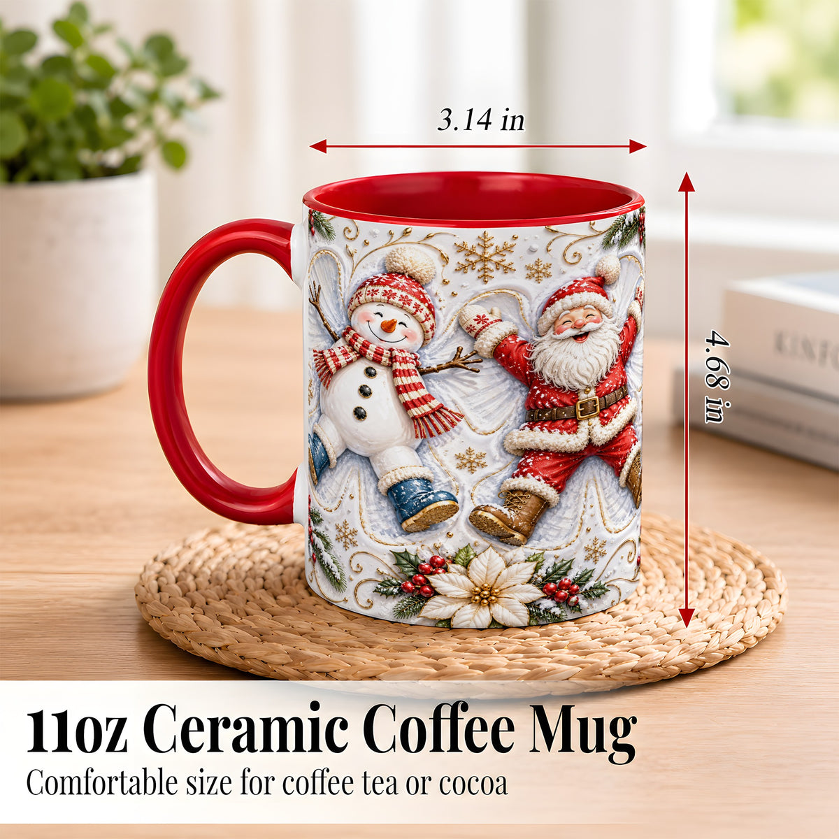 #pl[11oz|Red] Santa Snowman Coffee Mug, Snow Angel Mug, Ceramic Cup