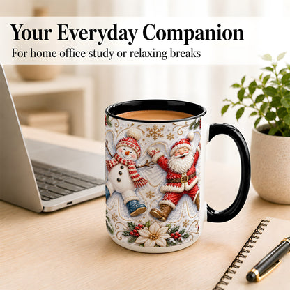 #pl[15oz|Black] Santa Snowman Coffee Mug, Snow Angel Mug, Ceramic Cup