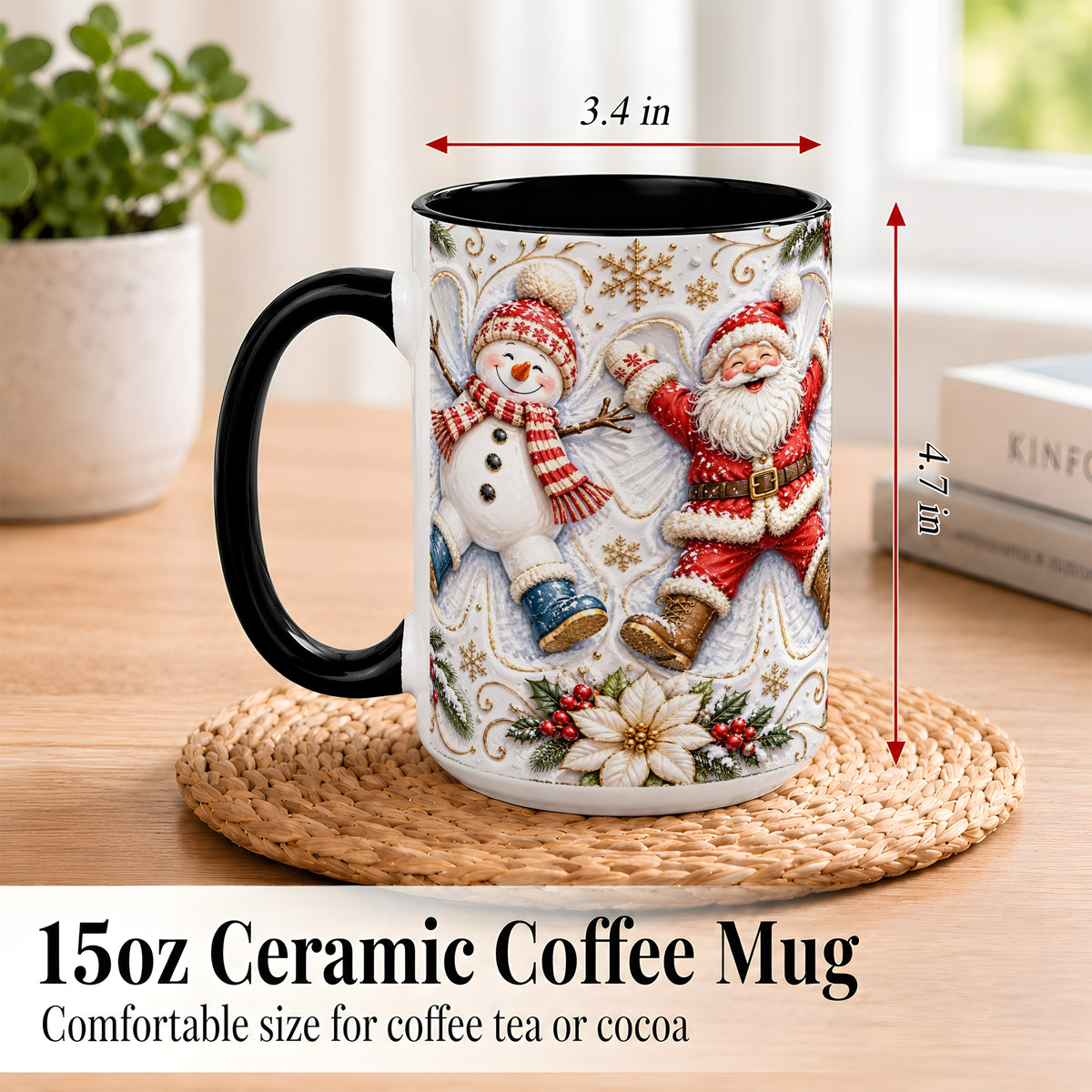 #pl[15oz|Black] Santa Snowman Coffee Mug, Snow Angel Mug, Ceramic Cup