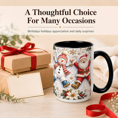 #pl[15oz|Black] Santa Snowman Coffee Mug, Snow Angel Mug, Ceramic Cup