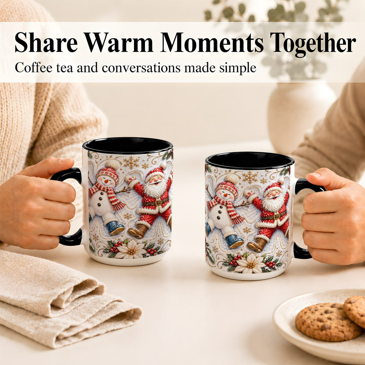 #pl[15oz|Black] Santa Snowman Coffee Mug, Snow Angel Mug, Ceramic Cup