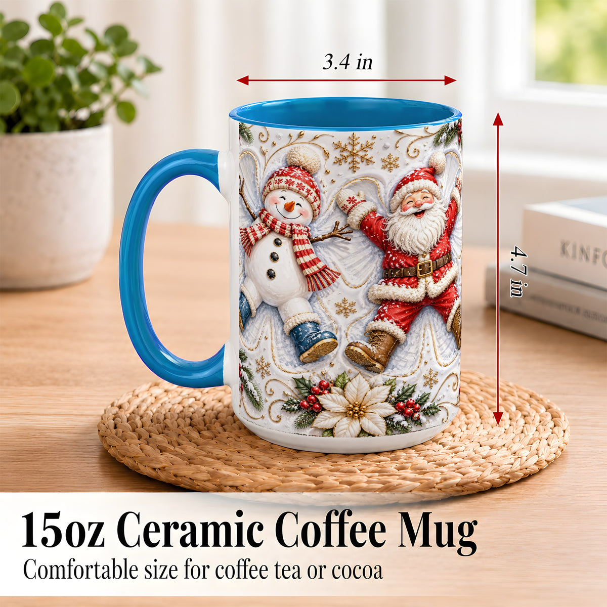 #pl[15oz|Blue] Santa Snowman Coffee Mug, Snow Angel Mug, Ceramic Cup