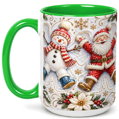 #pl[15oz|Green] Santa Snowman Coffee Mug, Snow Angel Mug, Ceramic Cup