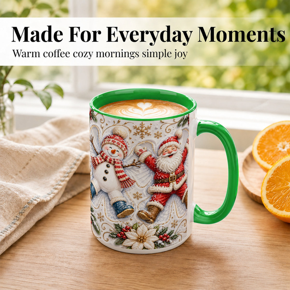 #pl[15oz|Green] Santa Snowman Coffee Mug, Snow Angel Mug, Ceramic Cup