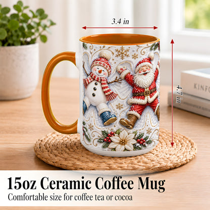 #pl[15oz|Orange] Santa Snowman Coffee Mug, Snow Angel Mug, Ceramic Cup