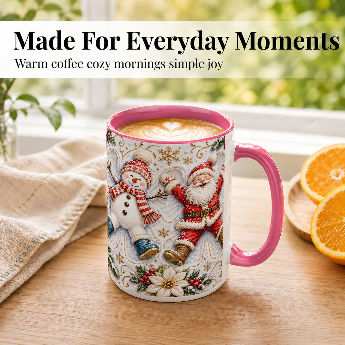 #pl[15oz|Pink] Santa Snowman Coffee Mug, Snow Angel Mug, Ceramic Cup