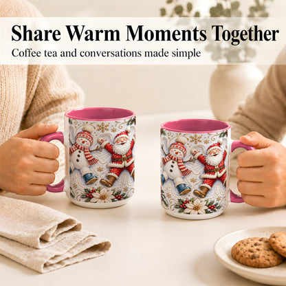 #pl[15oz|Pink] Santa Snowman Coffee Mug, Snow Angel Mug, Ceramic Cup
