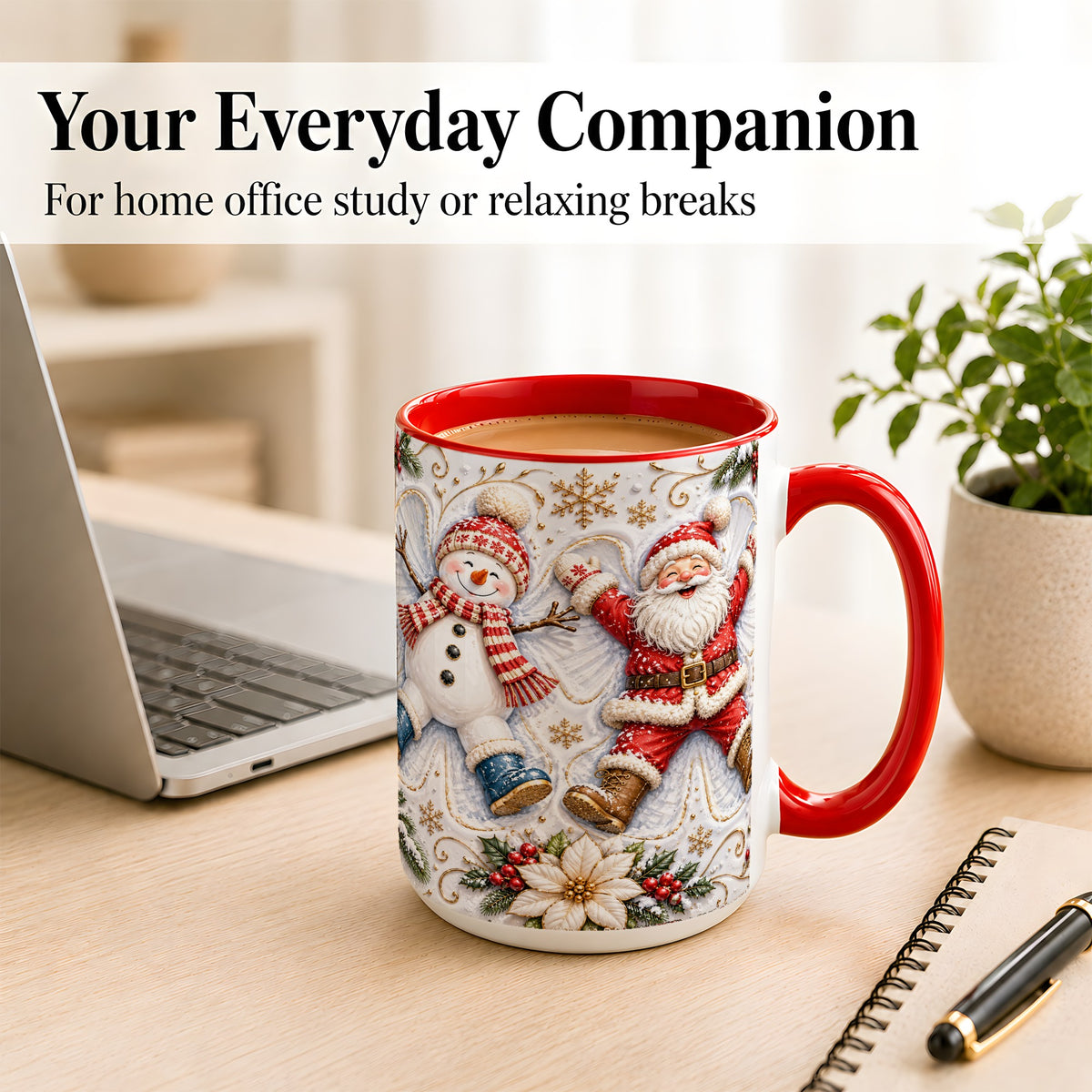 #pl[15oz|Red] Santa Snowman Coffee Mug, Snow Angel Mug, Ceramic Cup