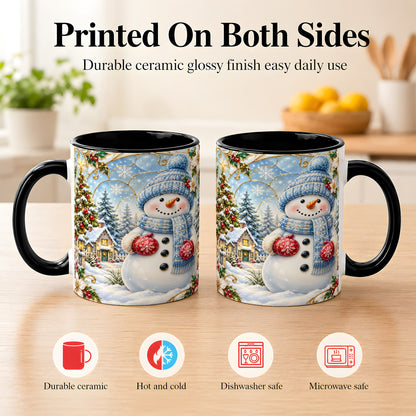 #pl[11oz|Black] Snowman Village Coffee Mug, Christmas Tree Mug, Ceramic Cup