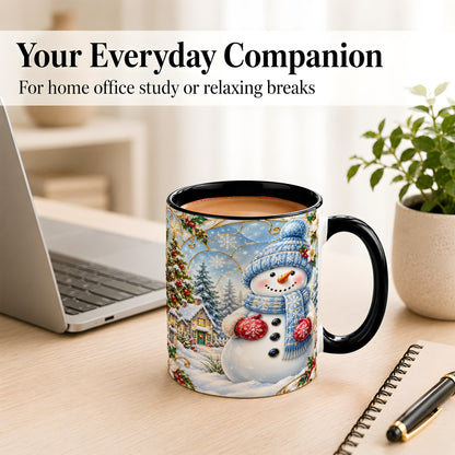 #pl[11oz|Black] Snowman Village Coffee Mug, Christmas Tree Mug, Ceramic Cup