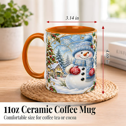 #pl[11oz|Orange] Snowman Village Coffee Mug, Christmas Tree Mug, Ceramic Cup