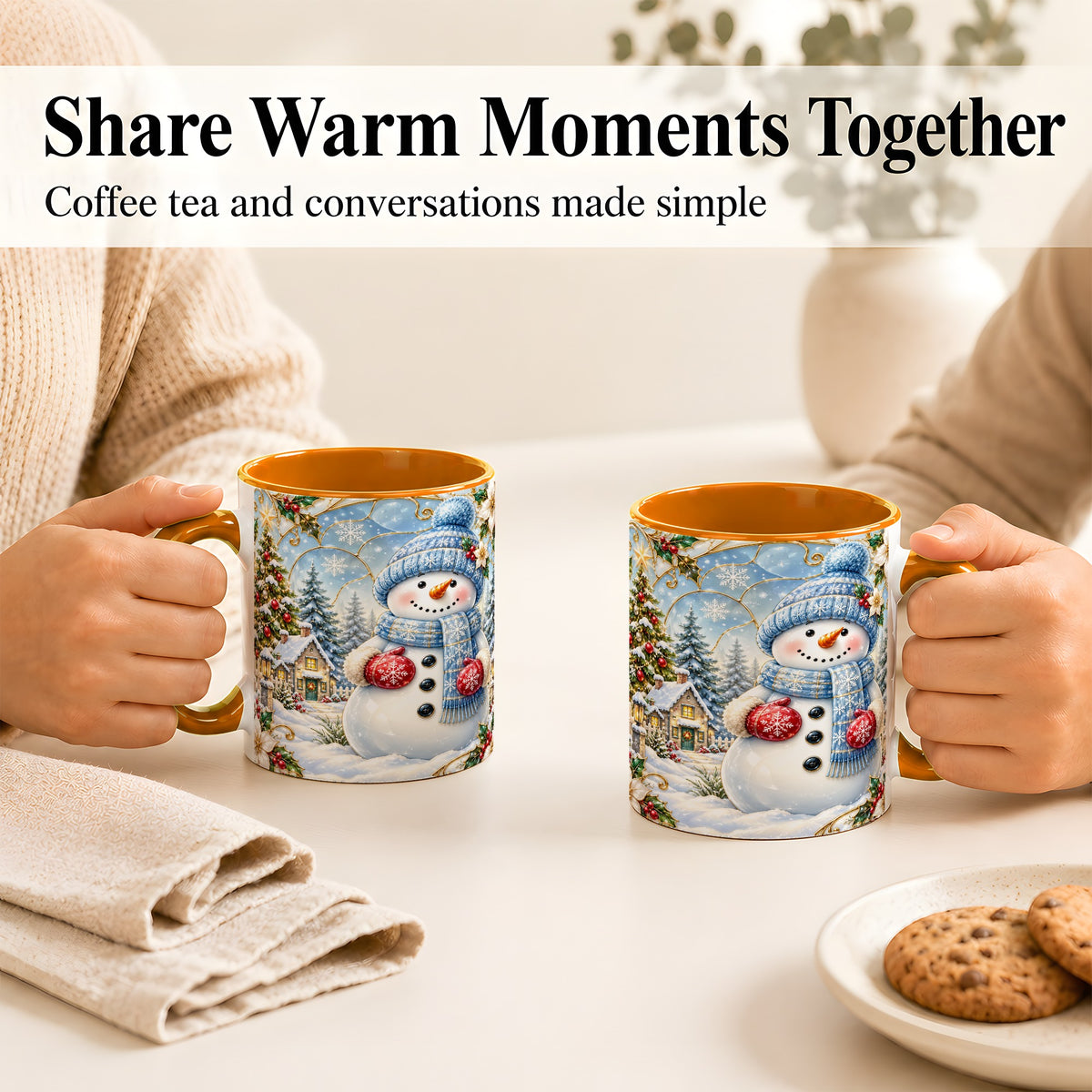#pl[11oz|Orange] Snowman Village Coffee Mug, Christmas Tree Mug, Ceramic Cup