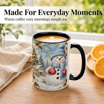 #pl[15oz|Black] Snowman Village Coffee Mug, Christmas Tree Mug, Ceramic Cup
