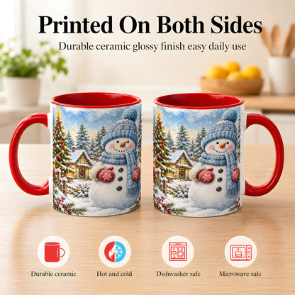 #pl[11oz|Red] Watercolor Snowman Coffee Mug, Winter Village Mug, Ceramic Cup